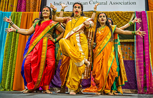 Sayli Deshmukh (left), Pranoti Savadi and Kirti Raodeo perform during the Festival of India at the Gwinnett Center in Duluth on Saturday, August 22, 2015.