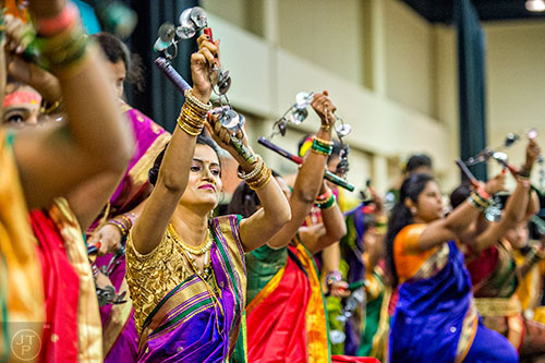 Pratima Ulagadde (left) performs during the Festival of India at the Gwinnett Center in Duluth on Saturday, August 22, 2015. 