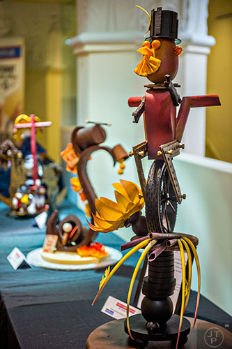 A chocolate show piece designed by student Emily Holtz sits on display during Pastry Live 5 at 200 Peachtree in Atlanta on Sunday, August 23, 2015. 