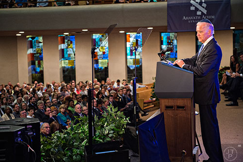 Vice President of the United States Joe Biden speaks during the 2015 Fran Eizenstat and Eizenstat Family Annual Lecture at the Ahavath Achim Synagogue in Atlanta on Thursday, September 3, 2015.   
