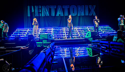 Pentatonix performs on stage at Aaron's Amphitheatre at Lakewood in Atlanta on Thursday, September 10, 2015. Pentatonix opened for Kelly Clarkson.   
