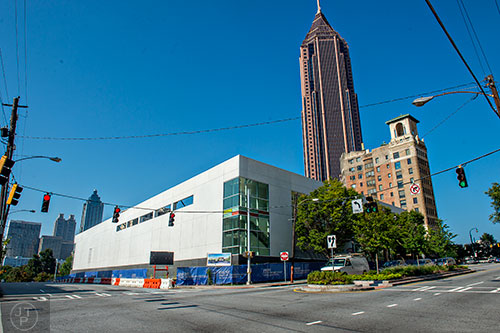 The Emory Proton Therapy Center (center) shot from the corner of Juniper St. and Ponce de Leon Ave. in Atlanta.