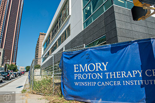 The Emory Proton Therapy Center shot from the corner of Juniper St. and North Ave. in Atlanta.