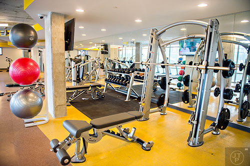 The gym inside University House in Atlanta has all the equipment one would need to stay in shape.