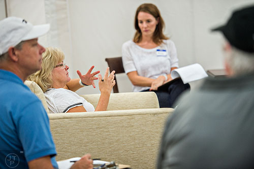 Alexander (left) gives her opinion as she participates in a focus group at the Pulte Group's Innovation Center in Norcross on Monday, September 14, 2015. 