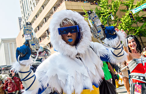 Dressed as a super villan, Brandon Clarke marches down the street during the annual DragonCon Parade in Atlanta on Saturday, September 5, 2015.