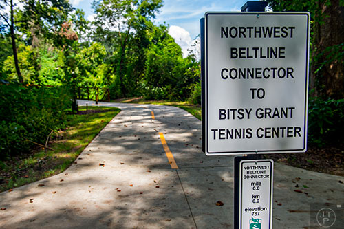The Atlanta Beltline Northside Trail Spur is pretty well marked. The trail runs for about .25 miles to the Bitsy Grant Tennis Center.