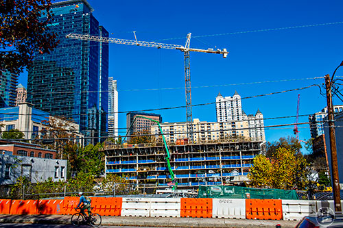 Cranes dot the skyline of Atlanta from 10th St. in between Piedmont Ave. and Juniper St.
