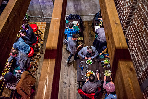 A view of the main dining area from the second floor at Ticonderoga Club inside Krog St. Market on Friday.