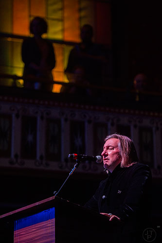 Peter Conlon speaks during a tribute to the late Alex Cooley at the Tabernacle in Atlanta on Saturday, January 9, 2016. 