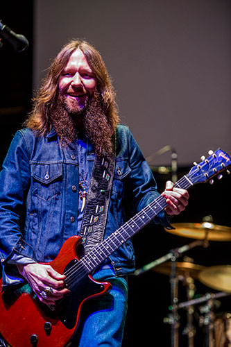 Blackberry Smoke's Charlie Starr performs on stage during a tribute to the late Alex Cooley at the Tabernacle in Atlanta on Saturday, January 9, 2016. 