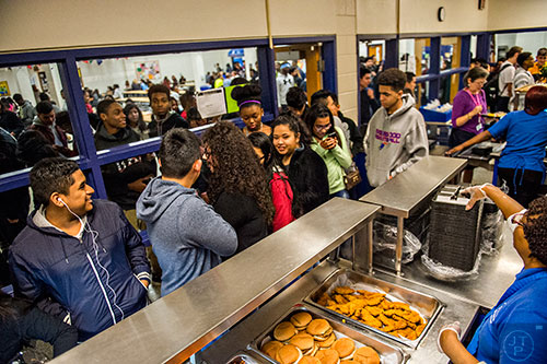 Students fill the antiquated cafeteria at Riverwood High School in Atlanta on Tuesday, January 12, 2016. 