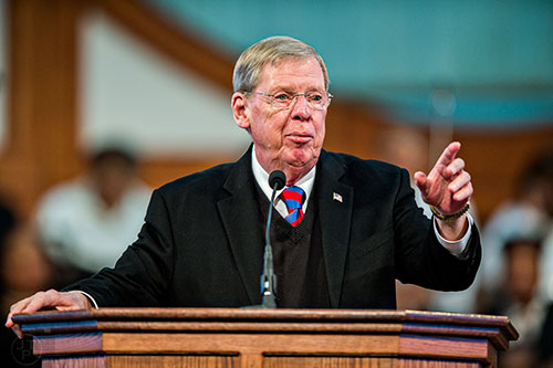 Sen. Johnny Isakson speaks during the 48th Martin Luther King Jr. Annual Commemorative Service at Ebenezer Baptist Church in Atlanta on Monday, January 18, 2016.