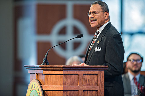 Congressman Sanford Bishop speaks during the 48th Martin Luther King Jr. Annual Commemorative Service at Ebenezer Baptist Church in Atlanta on Monday, January 18, 2016.
