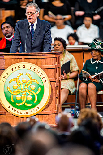 Ambassador Jeffrey DeLaurentis, the United States Charge d'Affairs to the U.S. Embassy in Havana, Cuba, speaks during the 48th Martin Luther King Jr. Annual Commemorative Service at Ebenezer Baptist Church in Atlanta on Monday, January 18, 2016. 