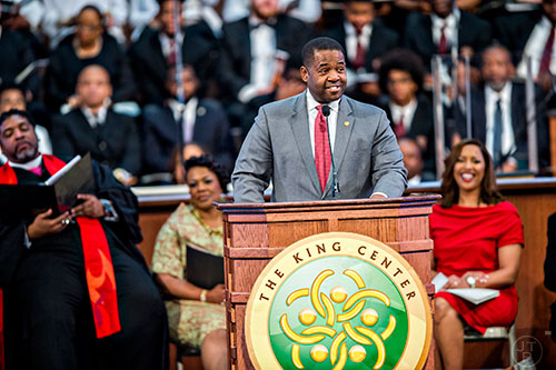 Ceasar C. Mitchell, president of the Atlanta City Council, speaks during the 48th Martin Luther King Jr. Annual Commemorative Service at Ebenezer Baptist Church in Atlanta on Monday, January 18, 2016. 