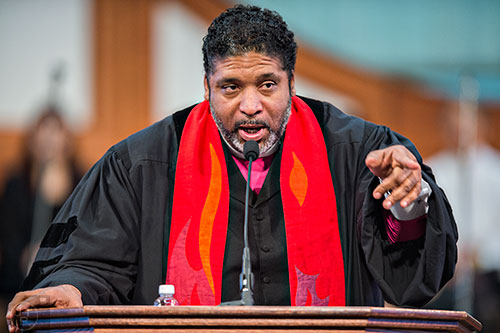 Dr. William Barber II gives the keynote speech during the 48th Martin Luther King Jr. Annual Commemorative Service at Ebenezer Baptist Church in Atlanta on Monday, January 18, 2016. 