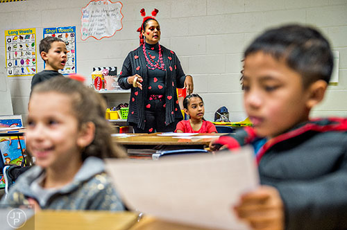 Rochelle Broughton (center) teaches her second grade class at Centerville Elementary School in Snellville on Friday, January 22, 2016. 