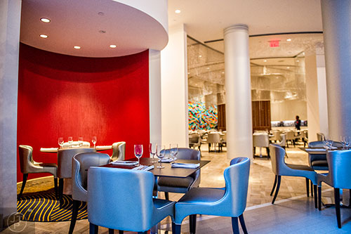 Semi private dining rooms are interspersed throughout the main dining area of JP Atlanta attached to the new  Indigo Hotel off of Peachtree St. in Atlanta.