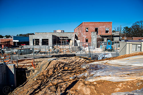 Construction continues on the front shops of Berkshire Howell Mill, the first part of a larger eight acre mixed use development on Howell Mill Rd. and Emery St.