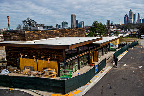 A view of the yet-to-be-completed Barcelona Restaurant and Wine Bar from O-Ku's second story balcony/bar at Westside Ironworks off of Howell Mill Rd.