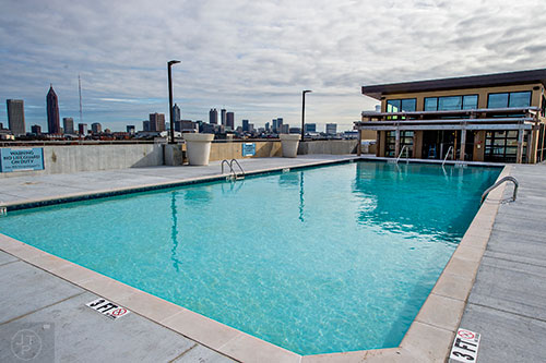 The salt water pool and rooftop lounge at The Brady off of Howell Mill Rd. on the west side of Atlanta.