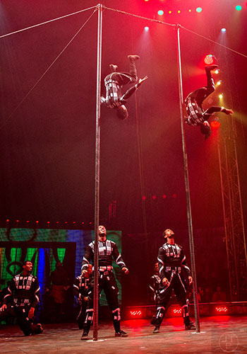 The African Dream Team performs during the opening night of the UniverSoul Circus in Atlanta on Wednesday, February 3, 2016. 