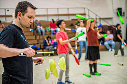 Ted Joblin plays with a Chinese yo-yo during the 38th annual Groundhog Day Jugglers Festival at the Yaarab Shrine Center in Atlanta on Saturday, February 6, 2016.