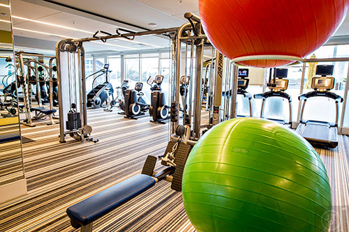 The gym on the eighth floor at The High Rise at Post Alexander in Buckhead.