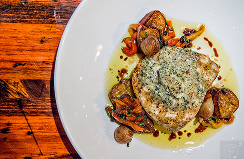 Photo: Jonathan Phillips  Drift Fish House & Oyster Bar serves up the swordfish with anchovie garlic butter and caponata.
