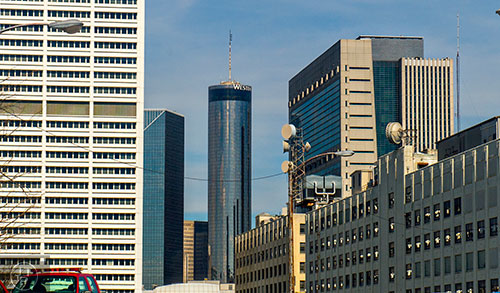 The Westin Peachtree Plaza in Atlanta from Ted Turner Blvd.