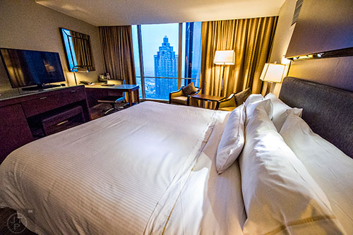 One of the 1,000 plus guest rooms inside the Westin Peachtree Plaza in Atlanta.