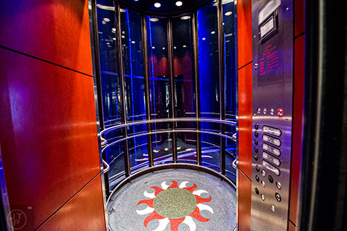 One of two elevators leading up to the Sun Dial on the 73rd floor of the Westin Peachtree Plaza in Atlanta.
