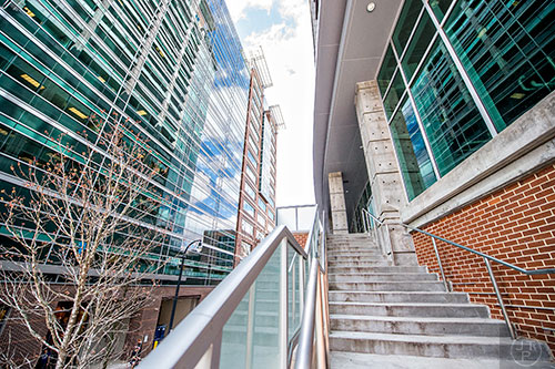 Steps leading from Spring St. to the main entrance at Square on Fifth.