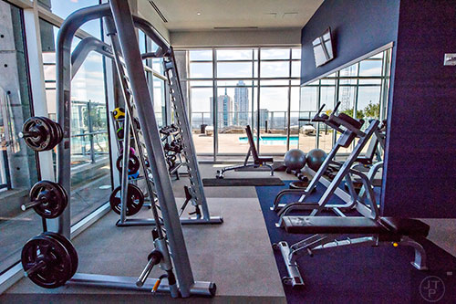 The fitness center on the 25th floor inside Square on Fifth.