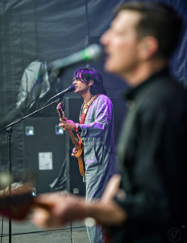 Yeasayer's Anand Wilder (left) and Ira Wolf Tuton perform during the first night of the Shaky Beats Music Festival at Centennial Olympic Park in Atlanta on Friday, May 20, 2016. 