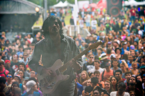 Yeasayer's Anand Wilder performs during the first day of the Shaky Beats Music Festival at Centennial Olympic Park in Atlanta on Friday, May 20, 2016. 