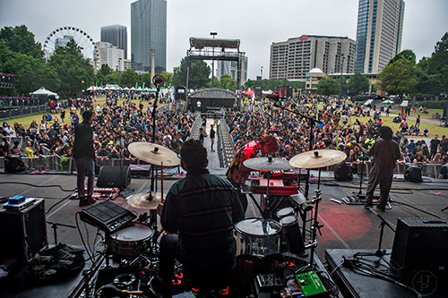 Yeasayer performs during the first day of the Shaky Beats Music Festival at Centennial Olympic Park in Atlanta on Friday, May 20, 2016. 