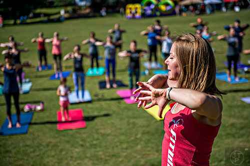 Jenny Goodwin leads a  yoga class during the Kirkwood Spring Fling on Saturday.