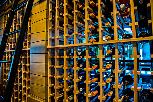 The floor to ceiling wine rack at Noble Fin.