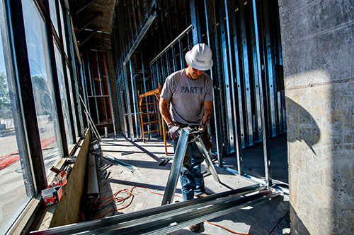 Retail space framing work at the ARLO Apartments in Decatur.