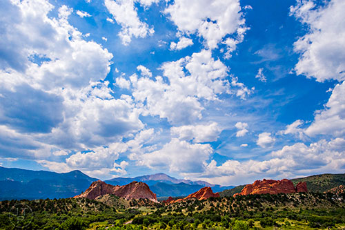 Pikes Peak can be seen in the background of Garden of the Gods outside of Colorado Springs on Monday, August 15, 2016.
