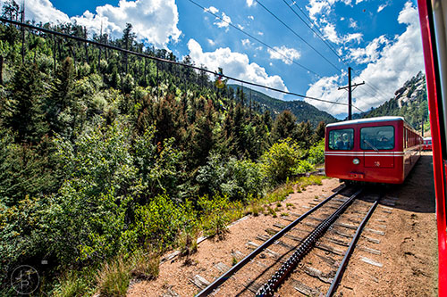 A train along the Pikes Peak Cog Railroad on Sunday, August 21, 2016.