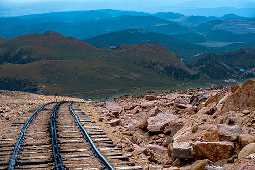 The train tracks leading up and down Pikes Peak on Sunday, August 21, 2016.