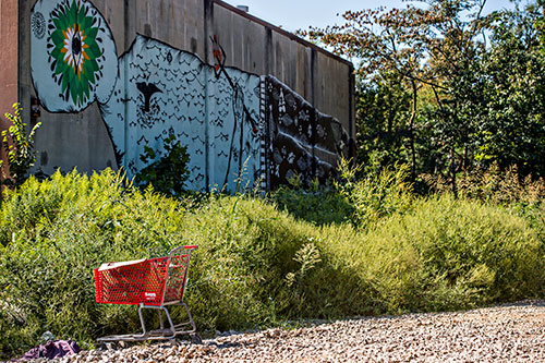 Graffiti marks the side of a building along the right of way to get to the Westside Trail of the Atlanta Beltline  on White Street.