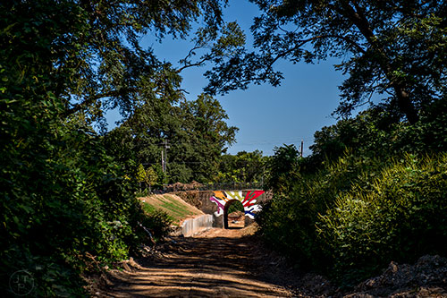 The Lucile Ave. bridge can be seen in the distance along the Atlanta Beltline's Westside Trail.