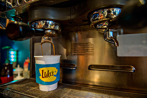 A cup of coffee is brewed during the Netflix Gilmore Girls Luke's Diner Takeover at JavaVino in Atlanta on Wednesday morning.