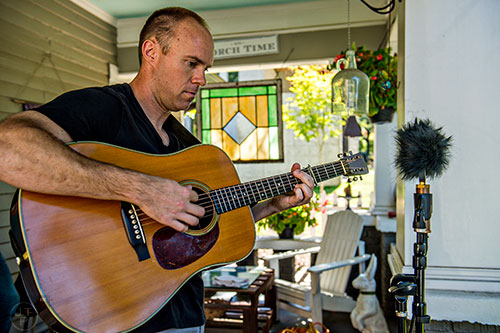 David Leonard performs off of Mead Rd. during the annual Oakhurst Porchfest on Saturday.