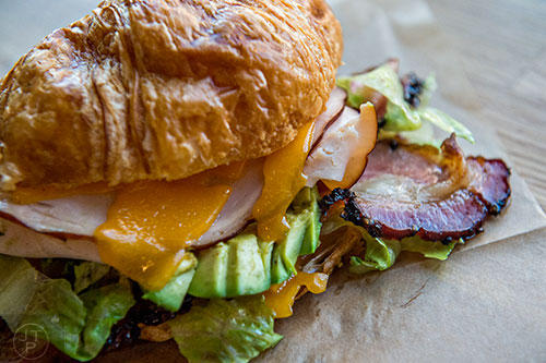 Cafe + Velo serves up the Bianchi crandwich with turkey, cheddar, bacon, lettuce and avocado.
