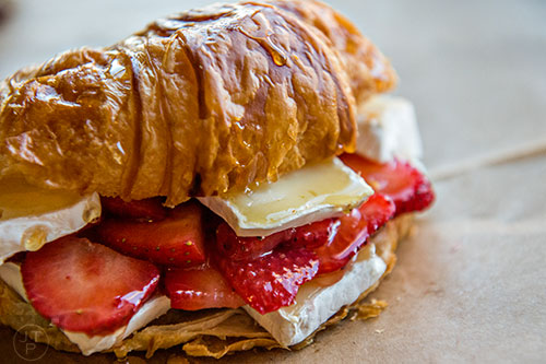 Cafe + Velo serves up the Motobecane crandwich with strawberries, brie and honey.